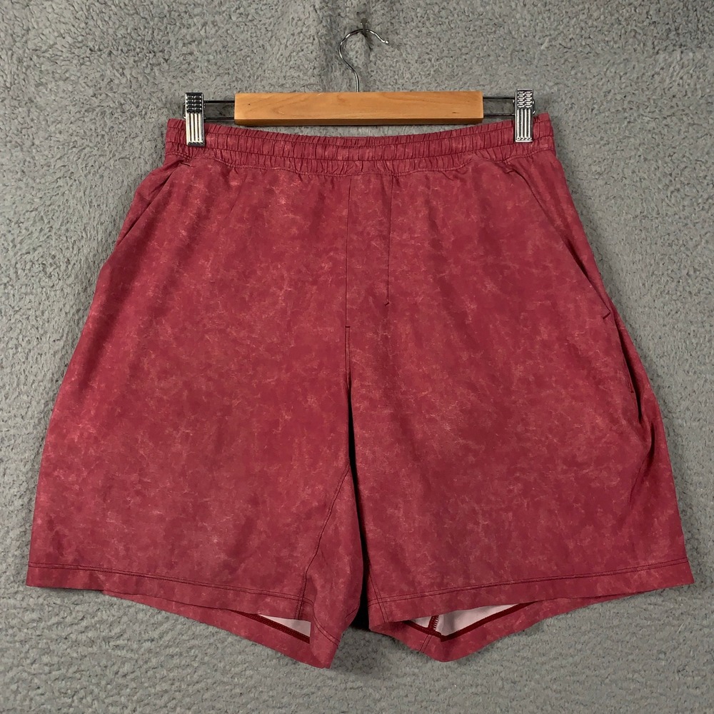 Lululemon Pace Breaker Shorts Men's Small S Red Acid Wash Lined 7" Athletic